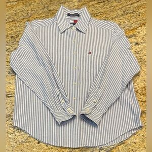 Tommy Hilfinger Boys Shirt Size 10 Long Sleeve 100% Cotton Blue Stripe Button Up